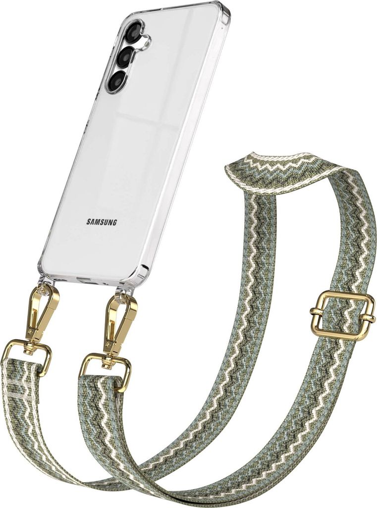 Samsung Galaxy A16 Chain Eyelets Slim Neck Strap Set Wave Style 07 Green/Beige 04 Metall Gold