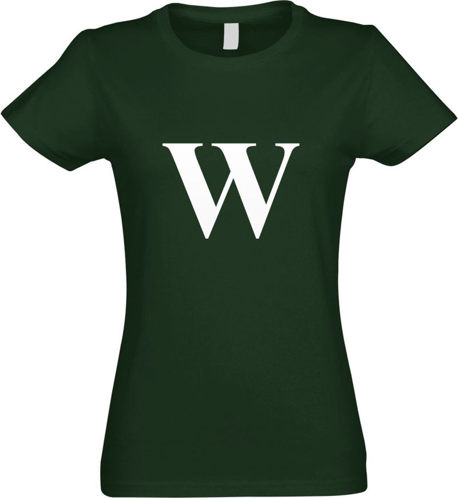 Kiwistar - T-Shirt tailliert - Damen - flaschengrün - Buchstabe W - Alphabet - mit Motiv Bedruckt - Funshirt Design - Sport - Freizeit - Damen - XXL