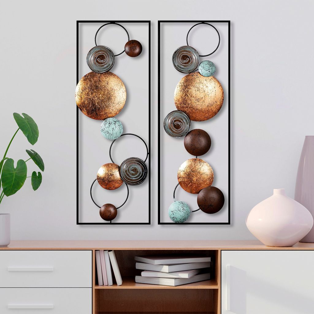 Wallity, Textured - 9, Wanddeko, Mehrfarbig, Metall, 32 x 92 x 4 cm