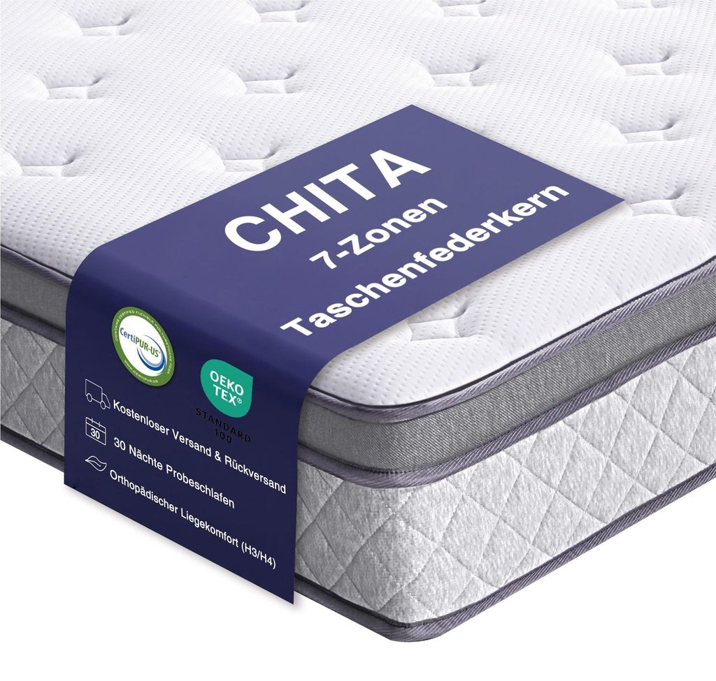 CHITA Taschenfederkernmatratze 180x200 cm, 25 cm hoch, Produktbild 