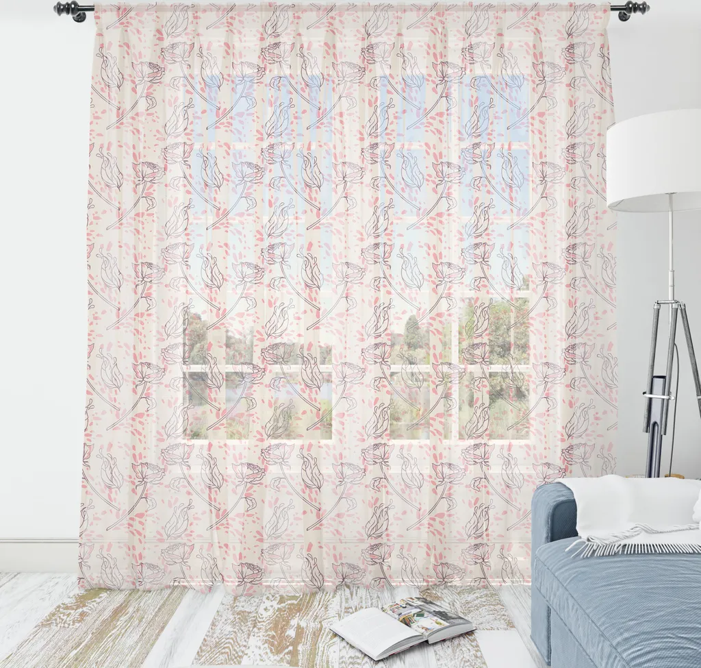 Tessuto da Parete 240x274 cm ABAKUHAUS | Raso Setoso Rose e Piume