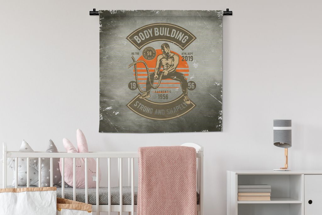 MuchoWow Wandteppich Wandbehang Vintage - Turnhalle - Seil 90x90 cm Tapisserie Dekoration Wandtuch - Wandaufhänger