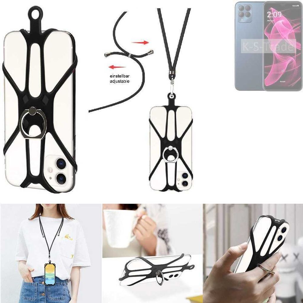 K-S-Trade 3in1 Handykette Handyband Handykordel Halsband Smartphone-Ring Handy-Ring kompatibel mit T-Mobile REVVL 6x Fingerhalterung Handyring