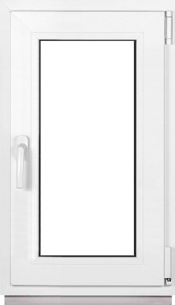 A white window frame with a clear glass pane, shown from the front.