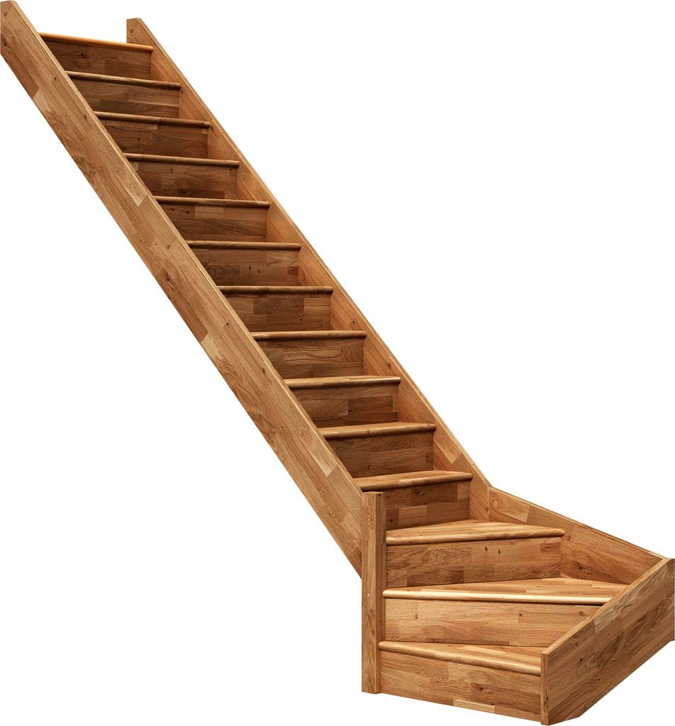 Dolle Raumspartreppe Paris mit Setzstufen Eiche versiegelt Treppenlauf 1/4 gewendelt unten links ohne Geländer