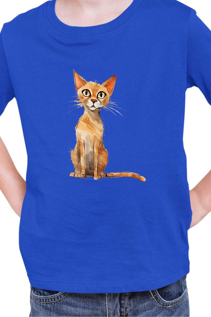 Kinder T-Shirt Funny Cats Breeds Arabian Mau Cat, 9-11 Jahr - 140 / Blau