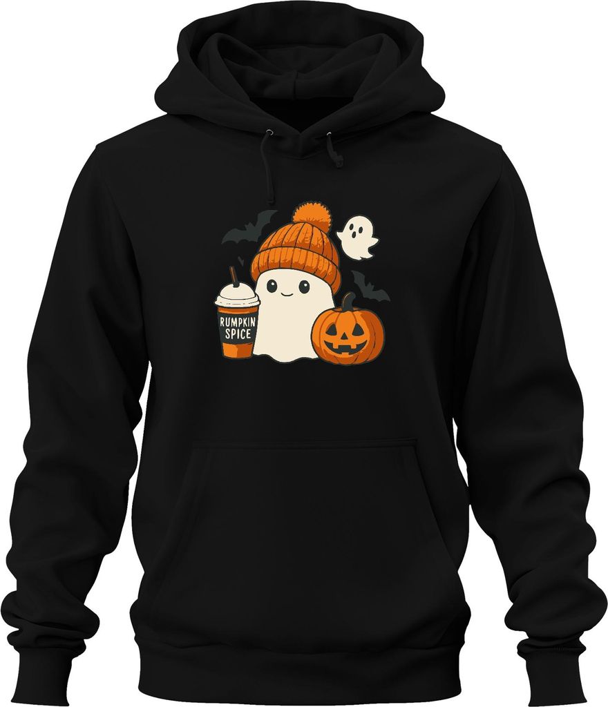 Rumpkin Spice Geist Kürbis Halloween Herbst Kaffee Mütze Süß Uni Hoodie Kapuzenpullover, Schwarz, 3XL