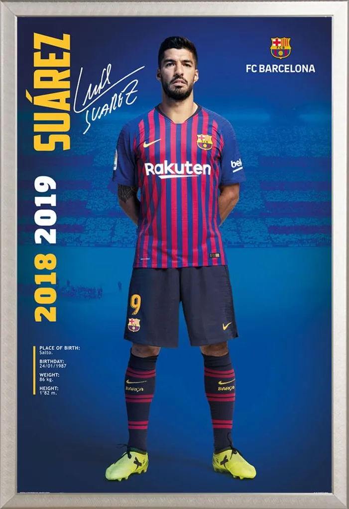 Poster Suarez Barcelone 18/19 avec Cadre Aluminium - Anti-Reflet