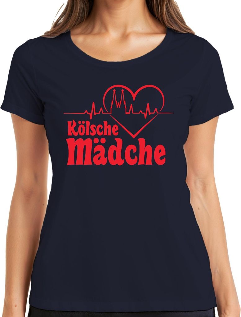 Kölsche Mädche Köln Dom Herzschlag Karneval Fasching fünfte Jahreszeit Damen T-Shirt, Navy, S