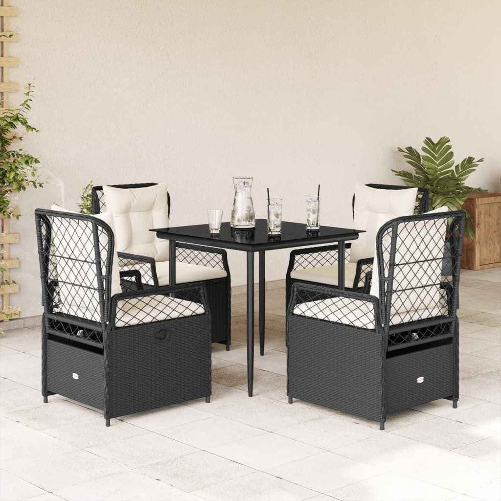 Maison Exclusive - 5-tlg. Garten-Essgruppe mit Kissen Schwarz Poly Rattan