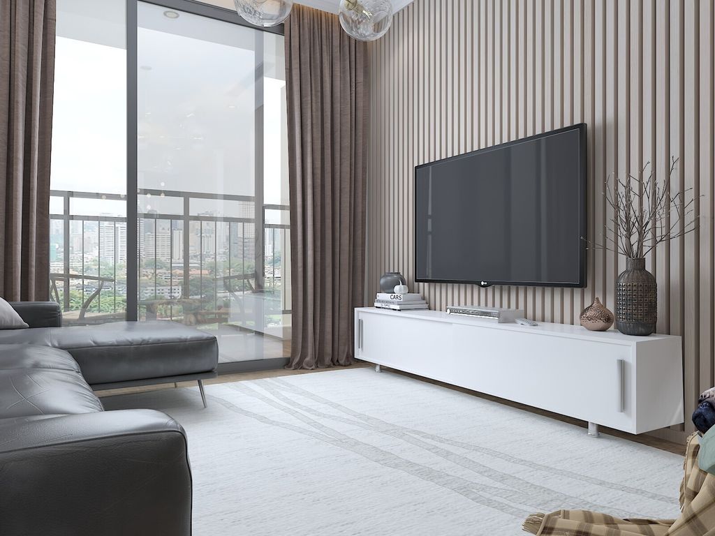 Skye Decor, Nehi - White, White, Fernsehtisch, Weiß, 100 % MELAMINBESCHICHTETE SPANPLATTEN, 180 x 30 x 40 cm