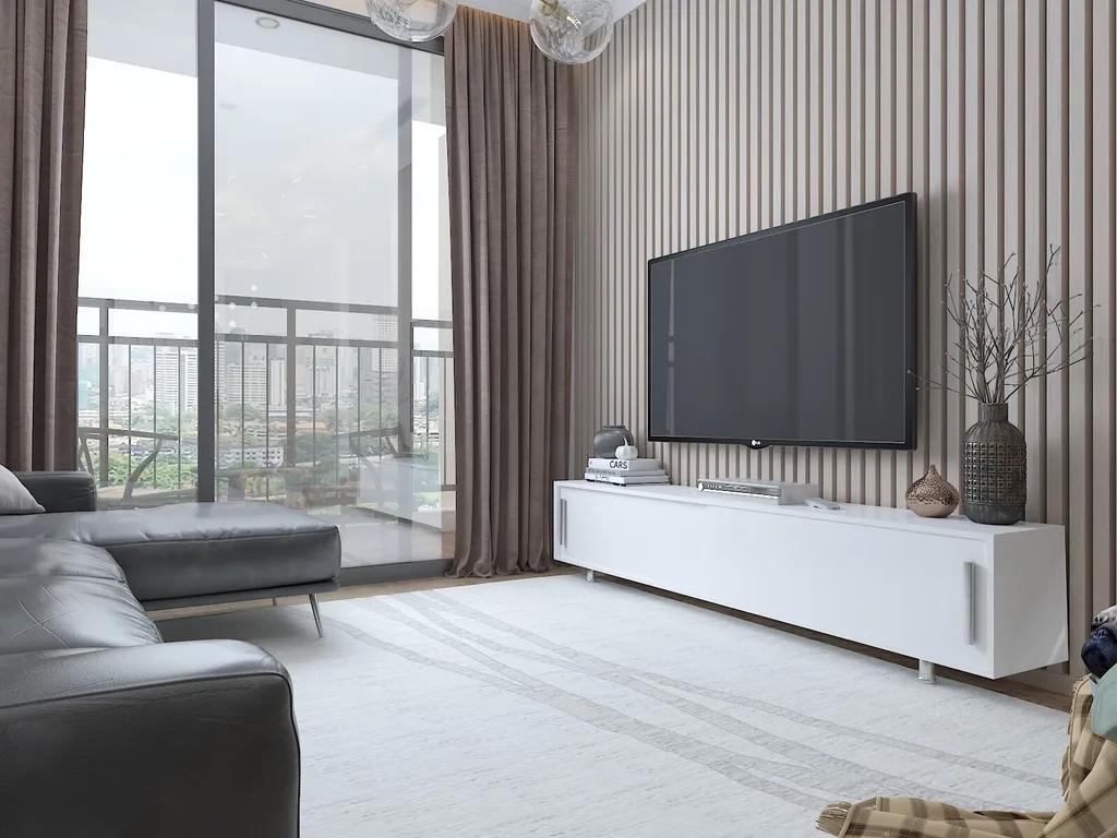 Meuble TV Blanc Nehi 180cm : Optimisez votre Espace avec Style et Solidité