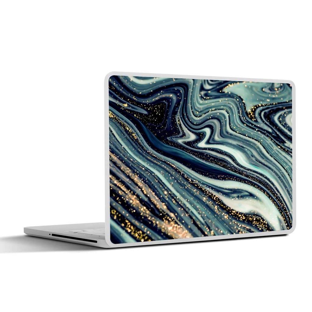 MuchoWow Laptop Aufkleber Sticker Cover Marmor - Gold - Blau - Glitter - Marmoroptik - Abstrakt 30x22 cm - Laptop-Sticker