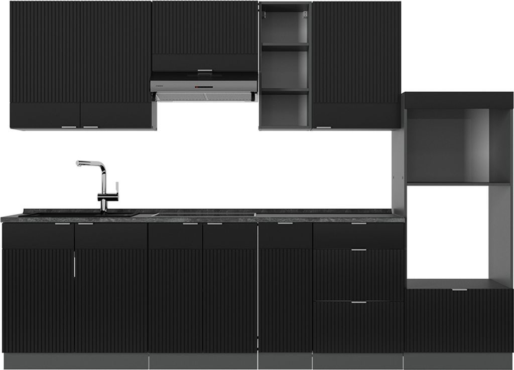 Küchenzeile Vicco Fame-Line Schwarz gestreift/Anthrazit 280 cm , AP Anthrazit, Model 51018