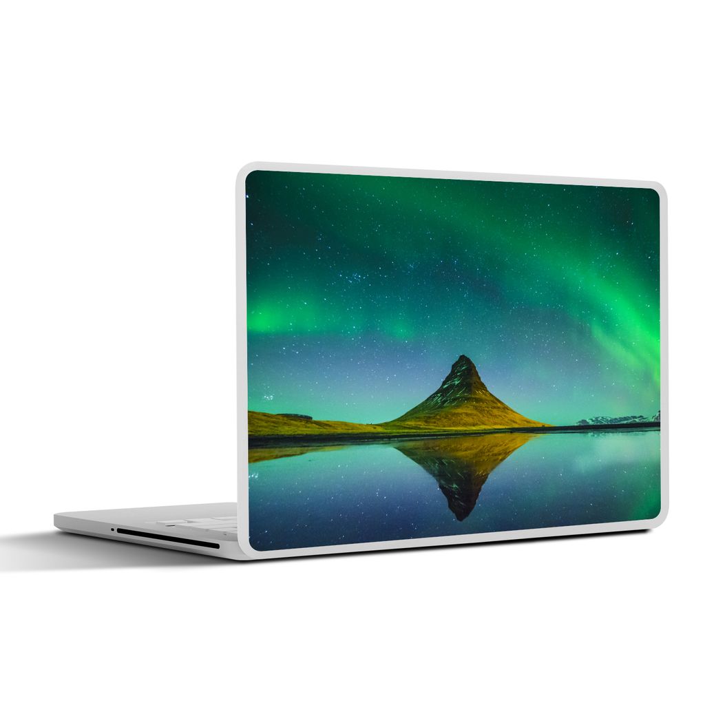 MuchoWow Laptop Aufkleber Sticker Cover Nordlicht - Berge - Wasser - Island - Natur 32.5x23.5 cm - Sticker für Laptop - Selbstklebend