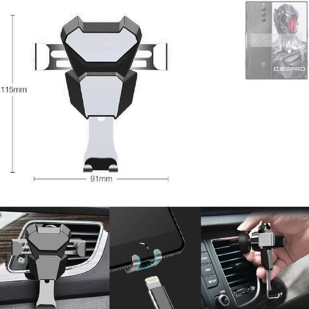 K-S-Trade Lüftungshalterung kompatibel mit nubia Red Magic 8 Pro Global kompakte Handy-Halterung Lüftungsschlitz Lüftungsgitter Autohalterung KFZ