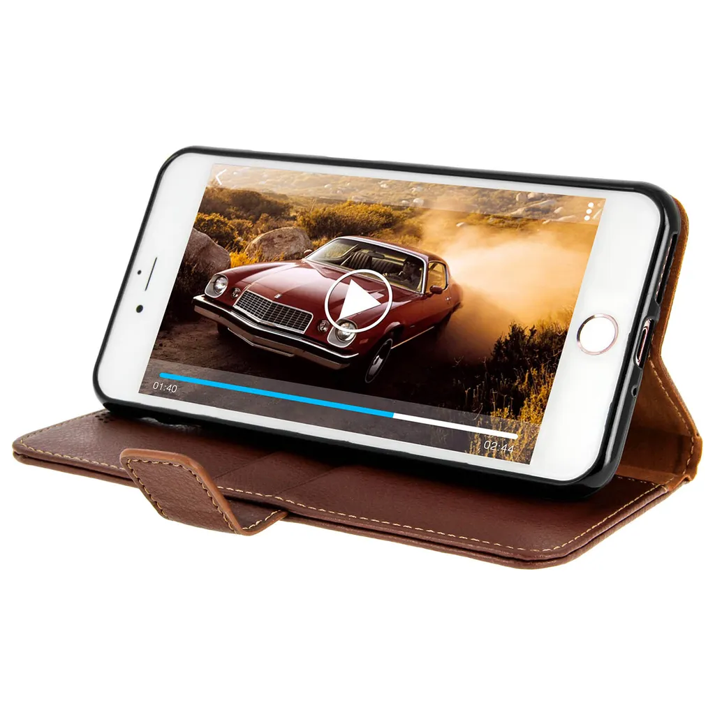 Custodia Protettiva Marrone iPhone 7/8 Plus - Flip Case Minimal Stand - 4