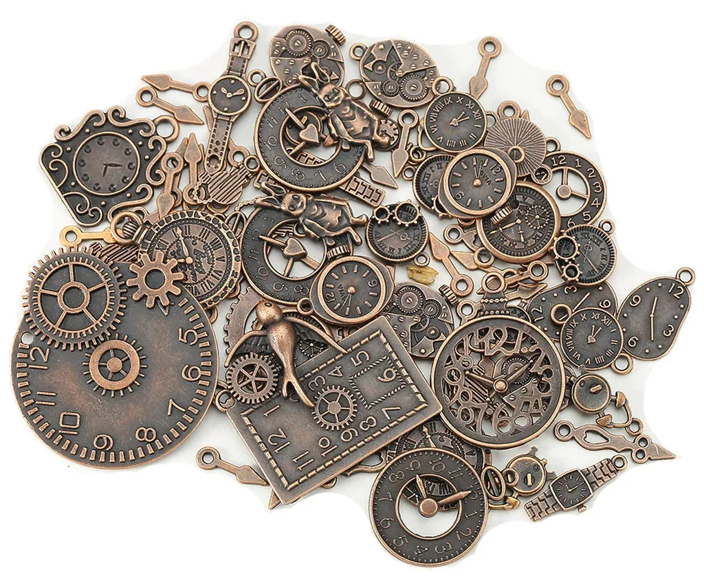 Pendentifs steampunk cuivre rouge pour bijoux avec rouages détaillés