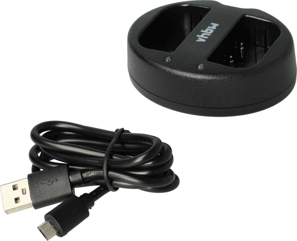 vhbw Dual Micro-USB Ladegerät kompatibel mit Panasonic DMW-BLF19E, DMW-BLF19 Kamera Camcorder - Ladeschale + Micro-USB Kabel Ladeanzeige