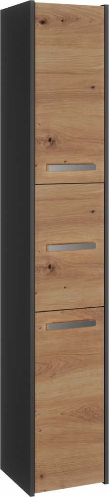 Moderner Badezimmerschrank in 5 Farben - vielseitig und einfach Montage. Farbe: Antracit/ Artisan Eiche, Badezimmer Regal, Bad Möbel, Badschrank, ...