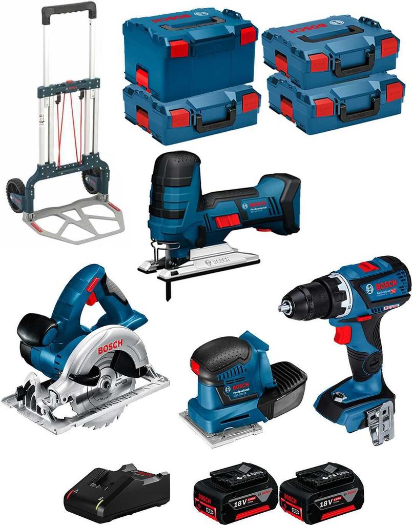 BOSCH Kit 18V BK403 (GST 18 V-LI S+GKS 18 V-LI+GSS 18V-10+GSR 18V-60 C+ 2x4,0Ah + GAL18V-40 + 3xL-Boxx 136 + L-Boxx 238 + Caddy)