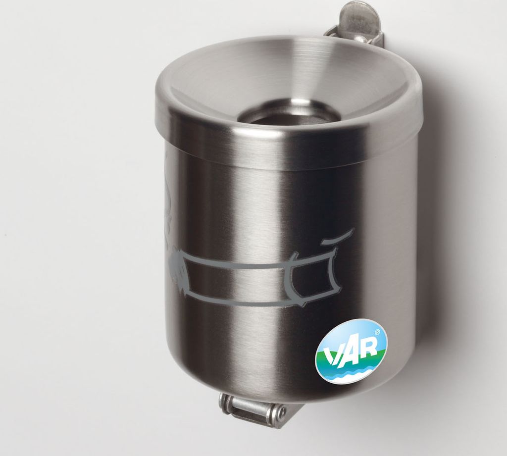 Robuster Ascher zur Wandmontage | 0,6 Liter, HxBxT 10x9x9cm | Edelstahl