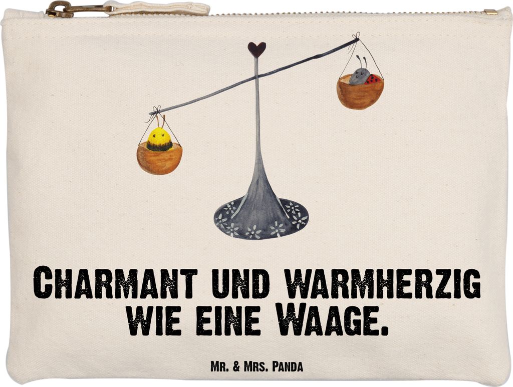 Mr. & Mrs. Panda kosmetiktäschchen Sternzeichen Waage Grösse XL Große - Weiß - Geschenk, Federmappe, Marienkäfer, Hummel, Kosmetiktasche, penc...