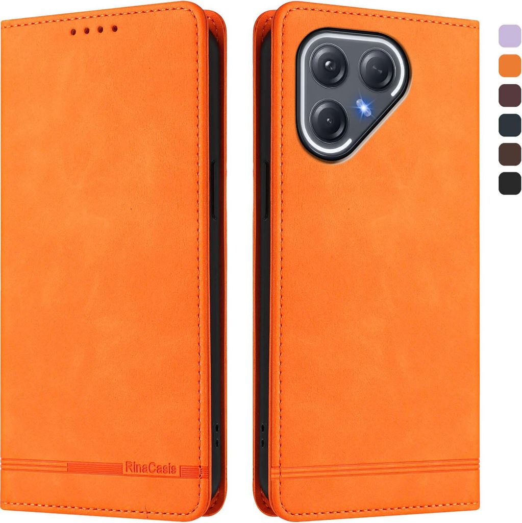 Hülle für Tecno Pova 7 Pro, Retro Kunstleder Ständer Klapphülle mit Kartenfächer und Magnetische Orange