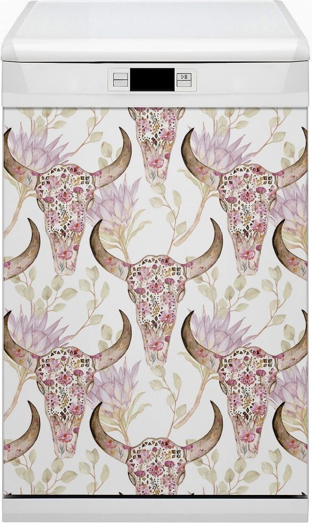 Magnet für Spülmaschine Abwaschbar 45x80 cm Magnet für Spülmaschine Magnetmatte Nachbildung - Schädel in Blumen