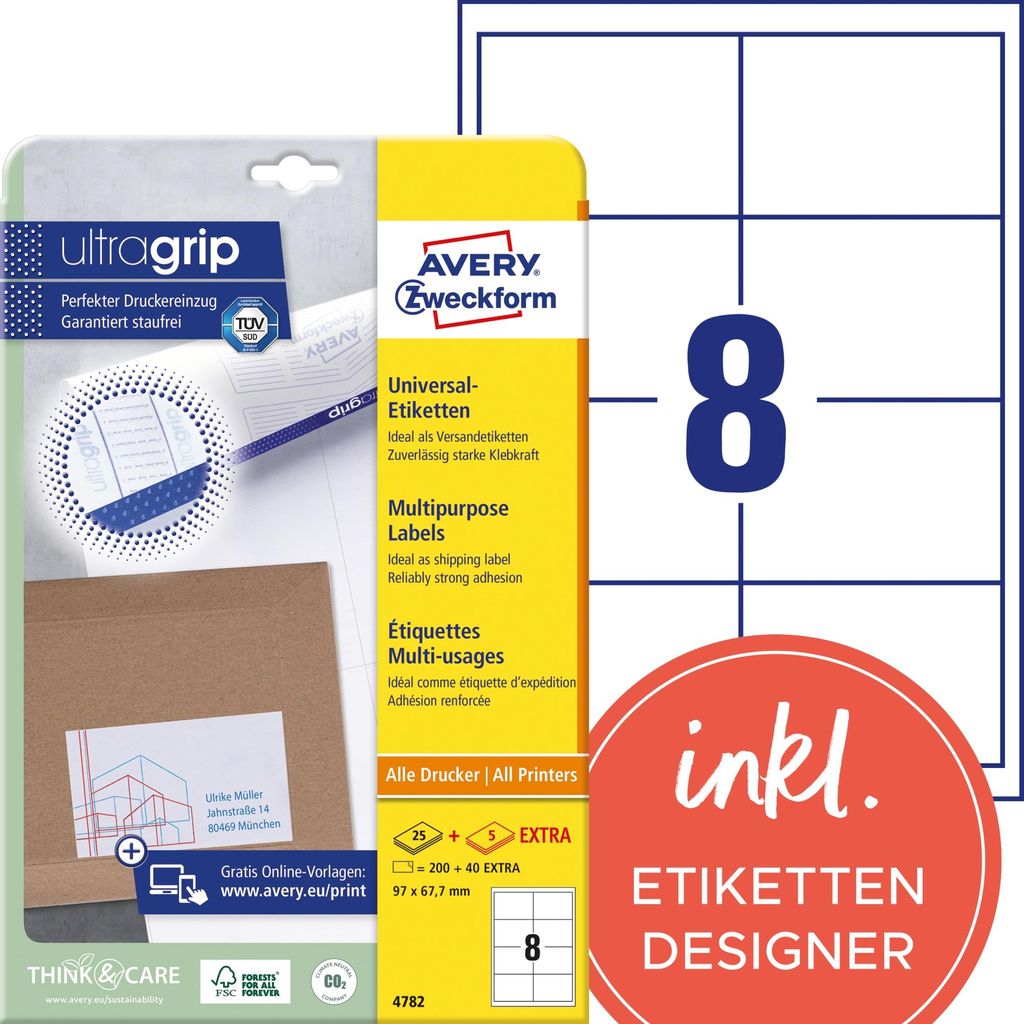 Avery Zweckform 4782 Étiquettes universelles, 97 x 67,7 mm, Image du produit 