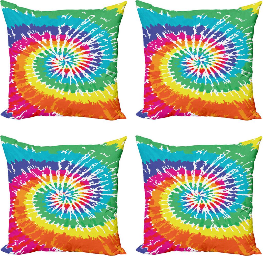 ABAKUHAUS Regenbogen Kissenbezug Set (4 Stück), Regenbogen-Krawatten-Effekt, Moderner Doppelseitiger Digitaldruck, 45 cm x 45 cm, Mehrfarbig