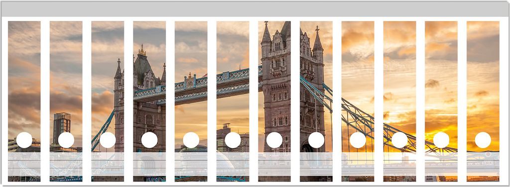 Wallario Ordnerrücken Sticker, selbstklebend für breite Ordner, 12 Stück, Motiv Tower Bridge - London bei Sonnenuntergang