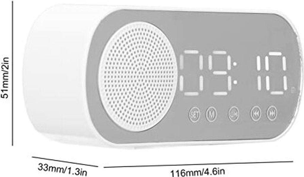 Digitaler Wecker, HiFi-UKW-Radio, Wiederaufladbare Spiegeluhr, Unterstützt Speicherkarte, Tragbarer Bluetooth 5.0-Lautsprecher-Wecker Zum Lesen,