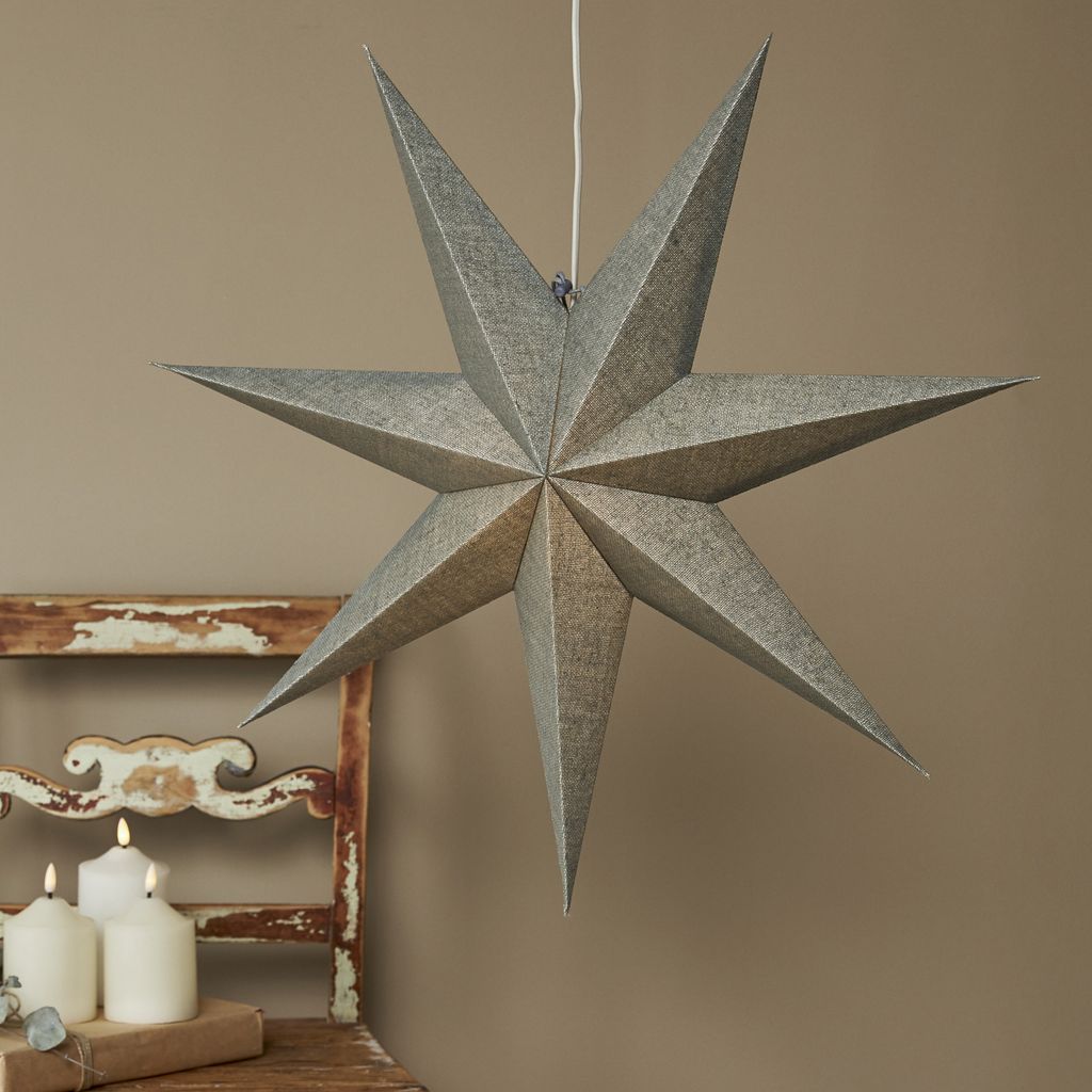 Papierstern Baumwolle - mit Band und Stoffbezug - hängend - 7-zackig - D: 60cm - grün