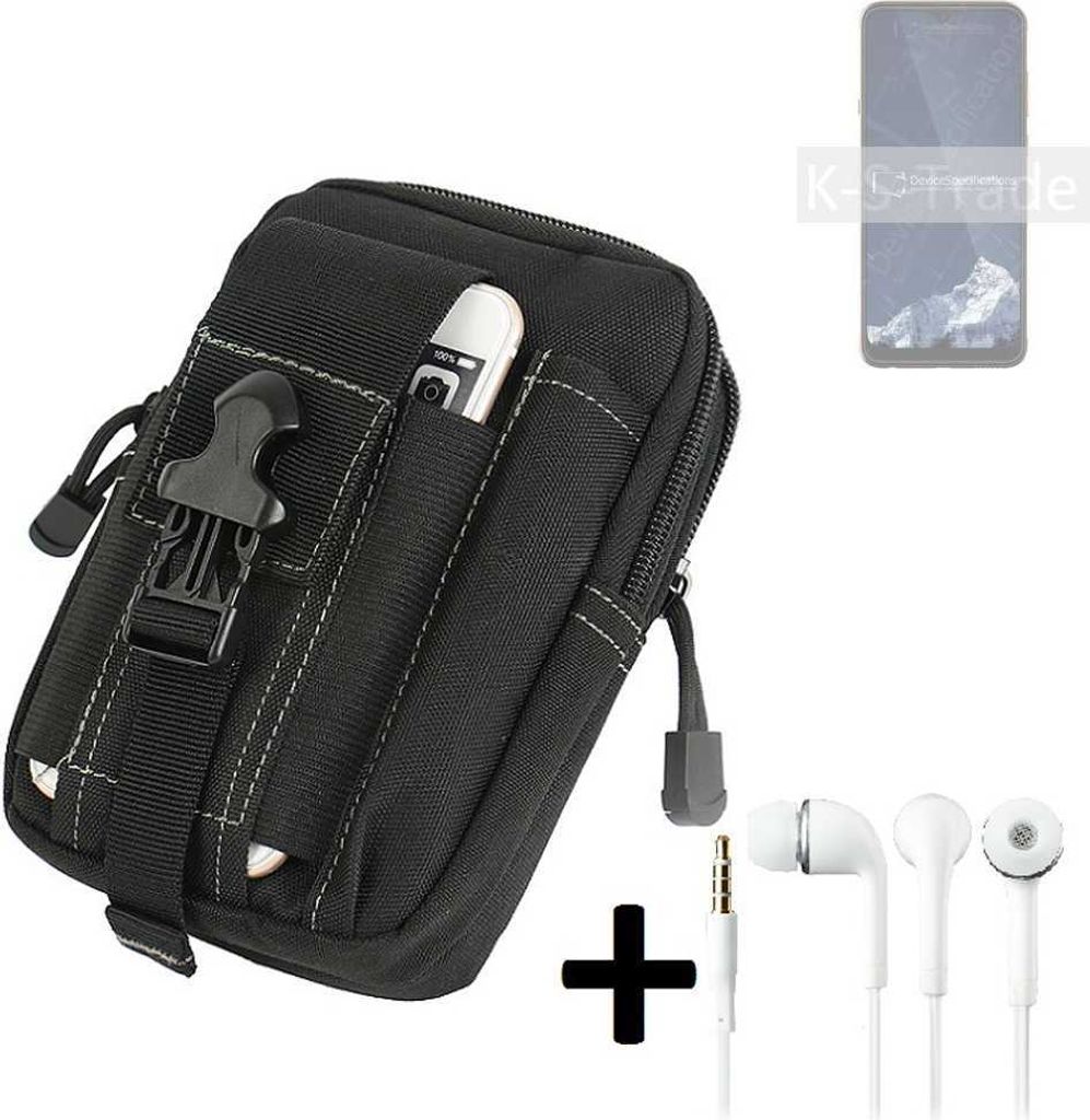 K-S-Trade Gürteltache + Kopfhörer kompatibel mit HiSense E18 Pro Gürtel Tasche Holster Schutz Hülle Handy Hülle schwarz inkl. Extrafächer
