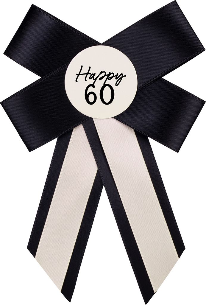 Geburtstagsschleife 11x17cm Happy 60 Ivory / Schwarz