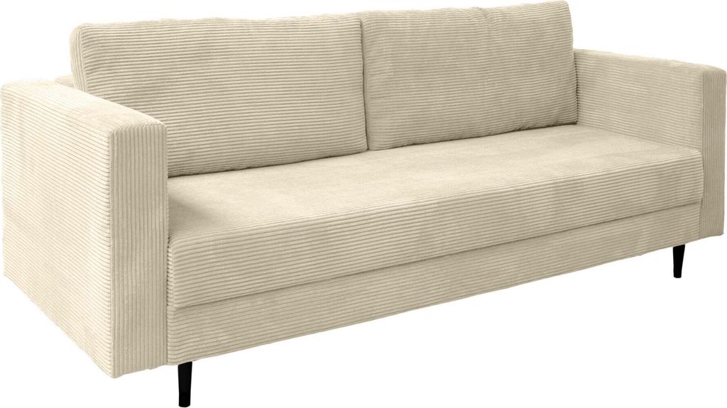 Ares Meble Cord Sofa mit Schlaffunktion SANTINO - Wohnzimmer Couch, 2er Sofa Bett, Rückenkissen Sofa mit Bettkasten - 232x98 cm - Grau
