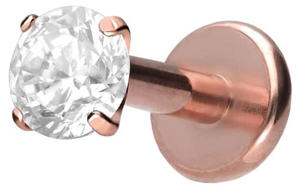 Ohrpiercing, Nasenpiercing Titan Labret mit Innengewinde EINGEFASSTER KRISTALL RoséGold Stablänge: 5mm | Stabstärke: 1,2mm | Kristallgröße: 3mm