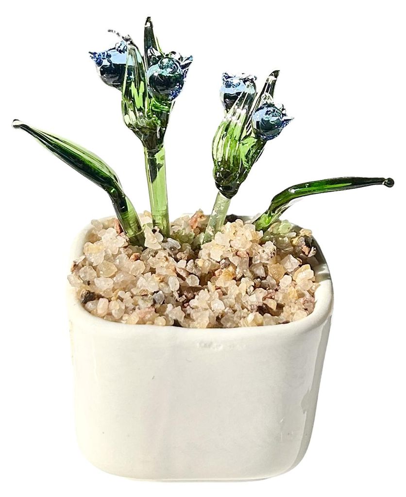 Miniatur-Glasblumenfigur, mundgeblasener Mini-Blumenstrauß im Topf, Sammlerstück, blühende Blumendekoration für die Tischdekoration im Innenber...