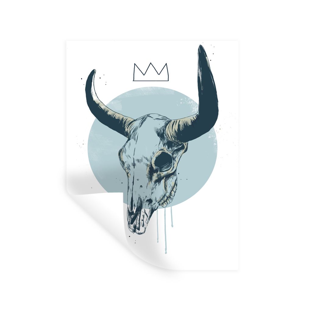 MuchoWow Wandtattoo Wandsticker Wandaufkleber Totenkopf - Hörner - Krone - Blau 90x120 cm Selbstklebend und Repositionierbar - Faltenfrei