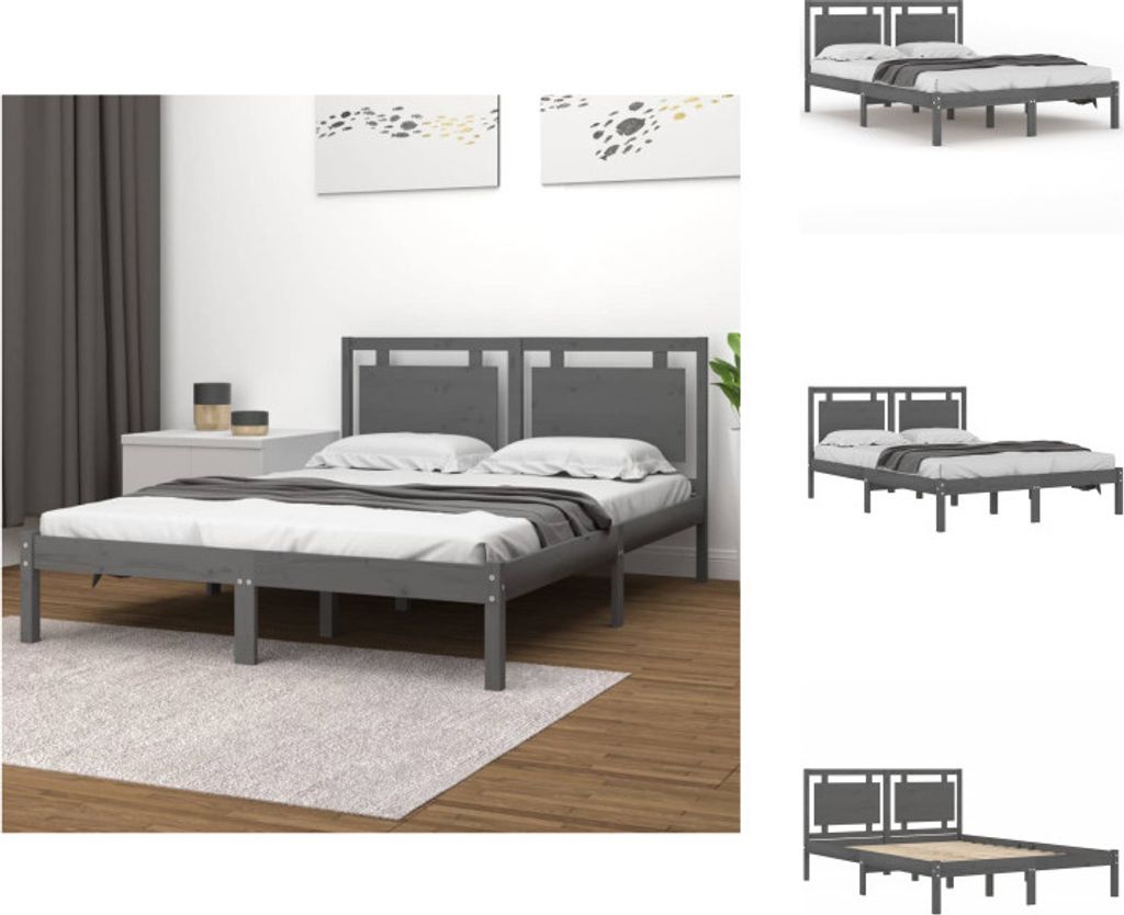 vidaXL Massivholzbett Grau 200x200 cm - Betten & Bettgestelle