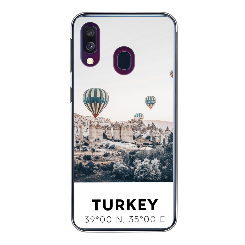 MuchoWow Handyhülle Schutzhülle Hülle für Samsung Galaxy A40 Heißluftballon - Türkei - Sommer - Grau Silikon Softcase Handy Hülle - Handy-...