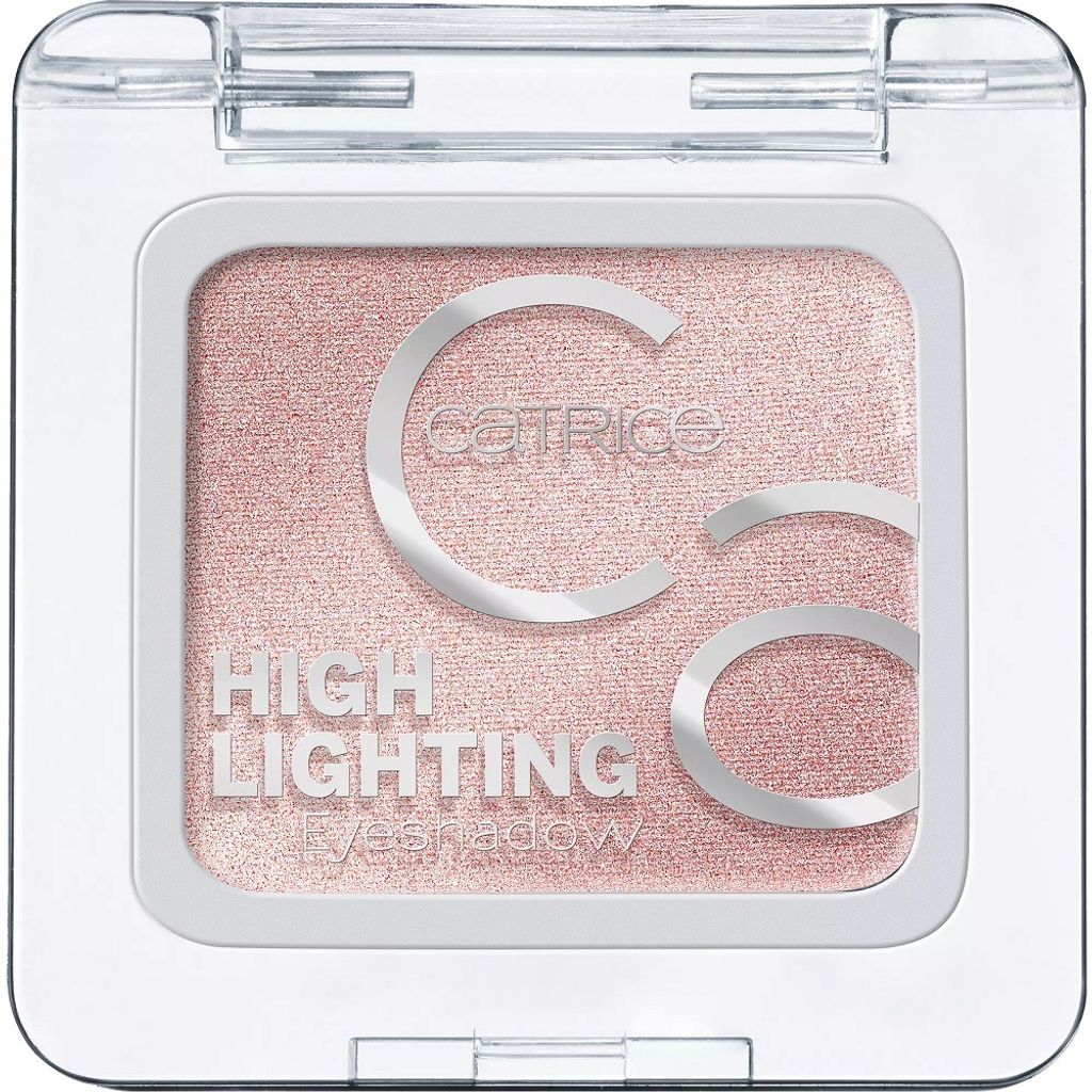 A single eyeshadow compact with a pink shimmery powder and silver branding.