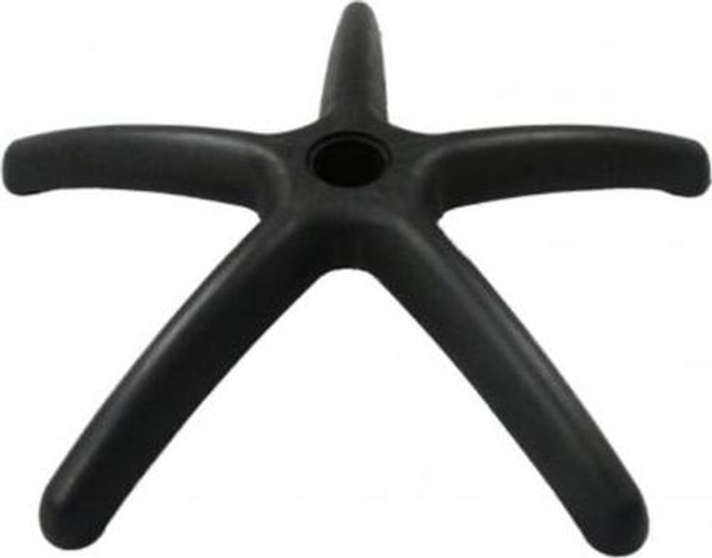 A black five-pointed star-shaped base for an office chair, shown against a white background.