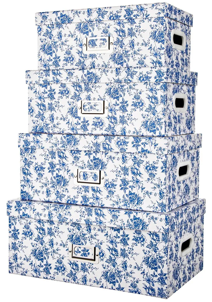 Lot de 4 Boîtes de Rangement en Carton avec Couvercle et Poignées