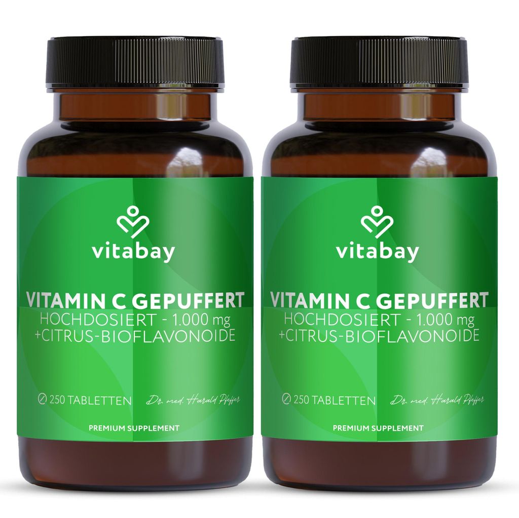 Vitabay Vitamin C 1000 mg – 500 vegane Retardtabletten – gepuffert mit Citrus-Bioflavonoiden – ohne Zusatzstoffe – 500 Tage Vorrat