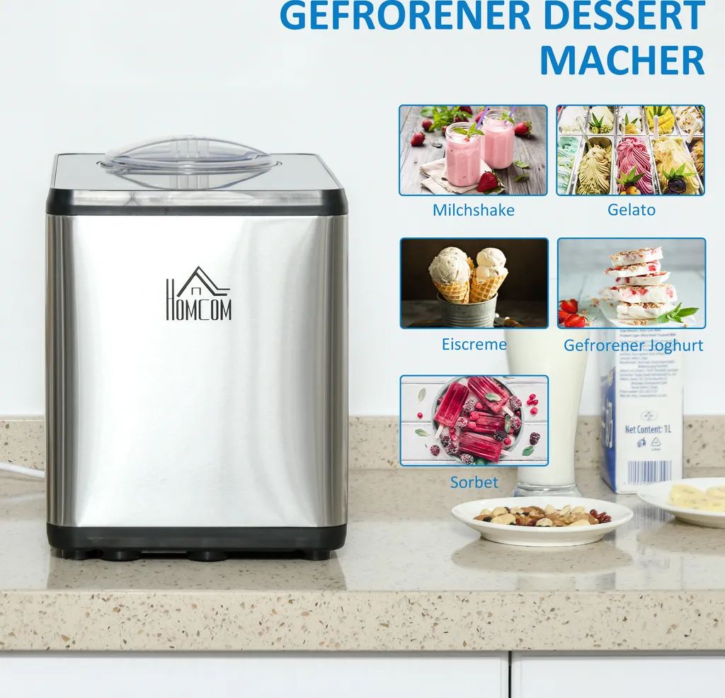 HOMCOM Eismaschine mit Kompressor 1 5L UR7064