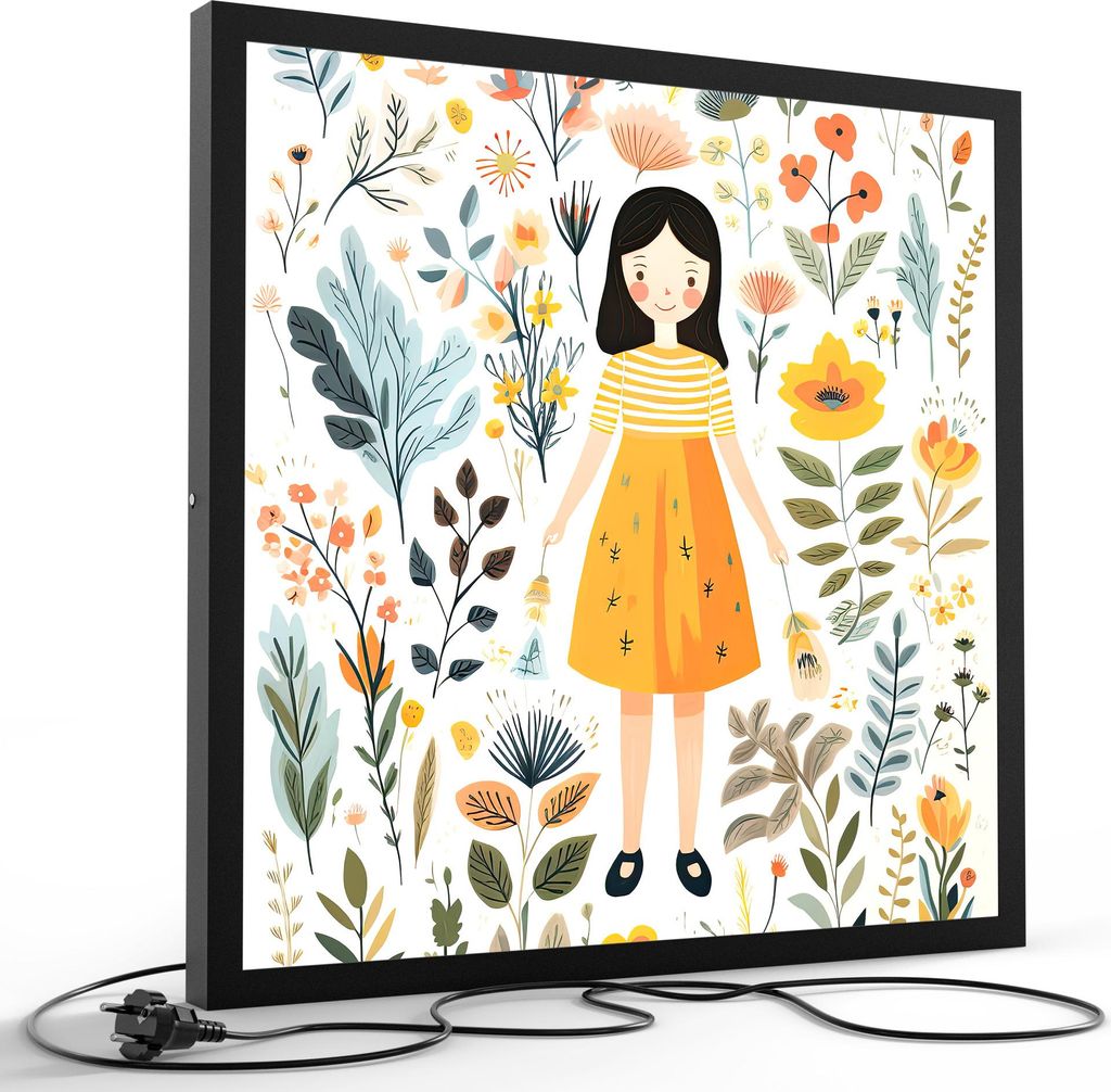DEQORI LED-Bild & Lampe 60x60 cm Schwarz 'Mitten im Blumentraum' Leuchtbild LED Leuchte