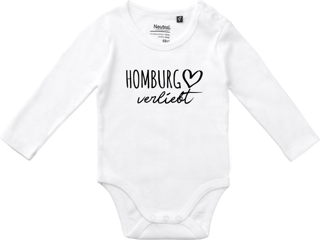 Huuraa Baby Body Homburg verliebt 62 White Baumwolle Fairtrade Langarmbody Geschenkidee