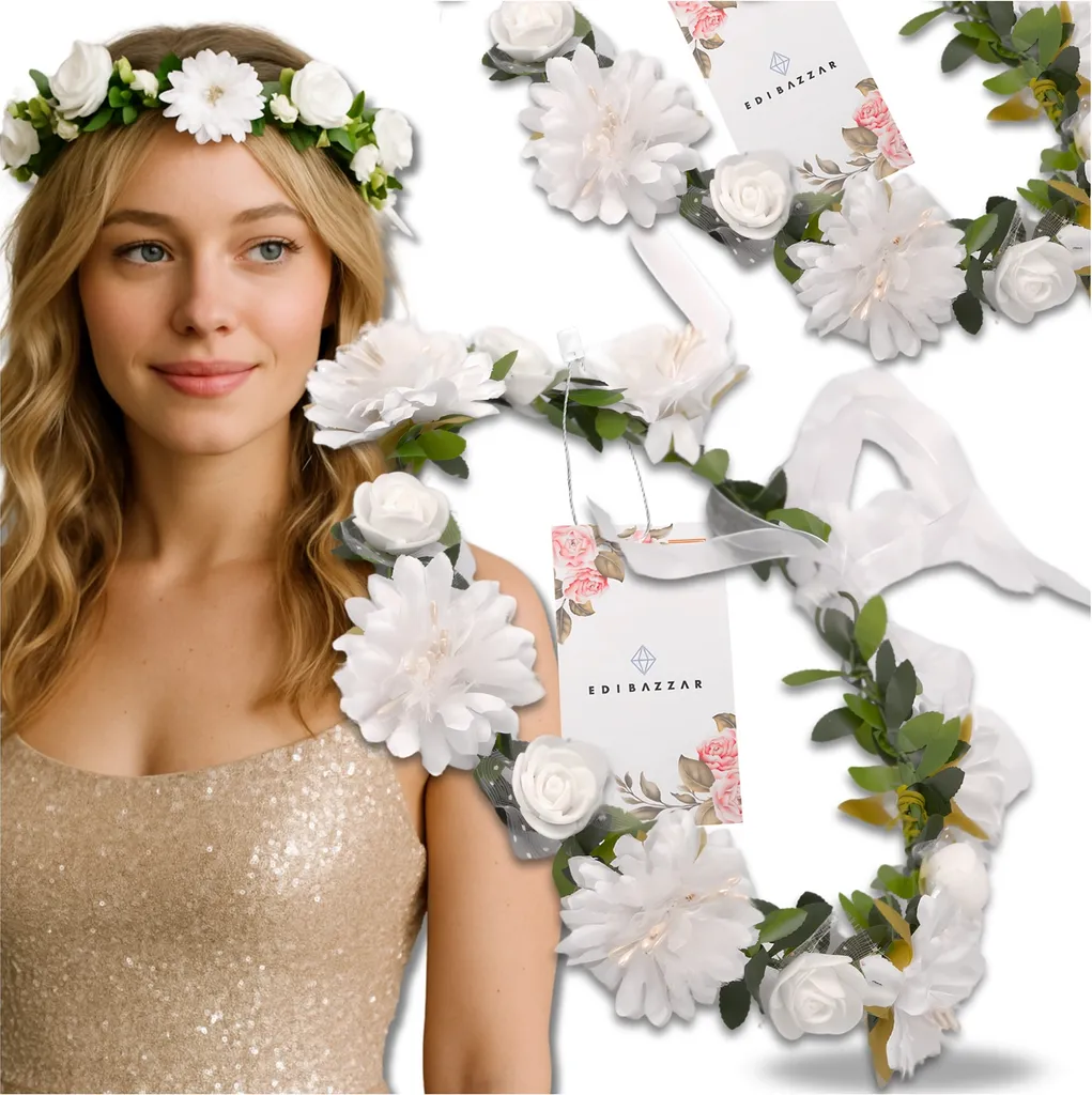 Cerchietto Boho con Rose Bianche EDIBAZZAR - Foto Perfette Comunione